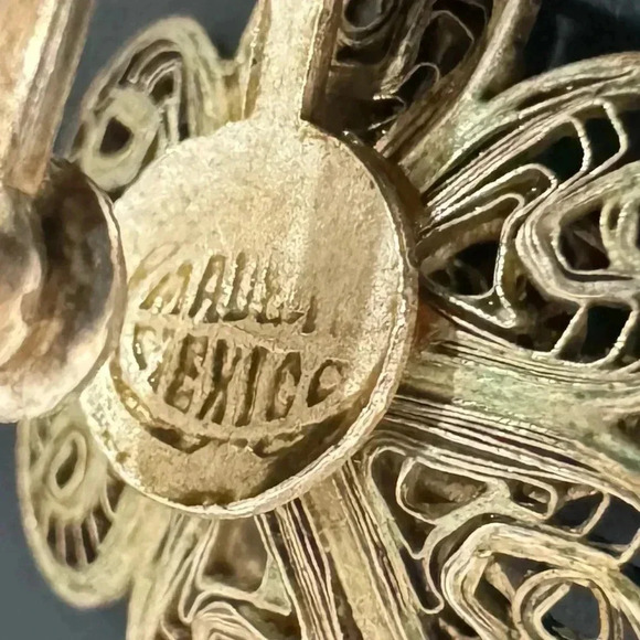 Vintage MADE IN MEXICO Sterling Silver Filigree Flower Cluster Earrings Screw On - Picture 5 of 6